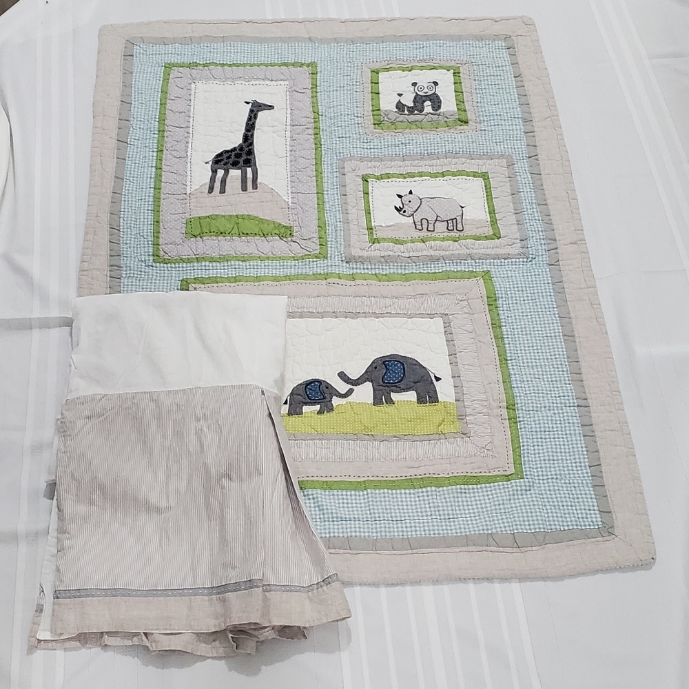 Pottery Barn Baby Boy Crib Quilt with Crib Skirt